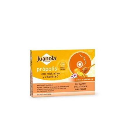 JUANOLA PROPOLIS MIEL ALTEA Y VITAMINA C 24 PASTILLAS DE GOMA SABOR NARANJA