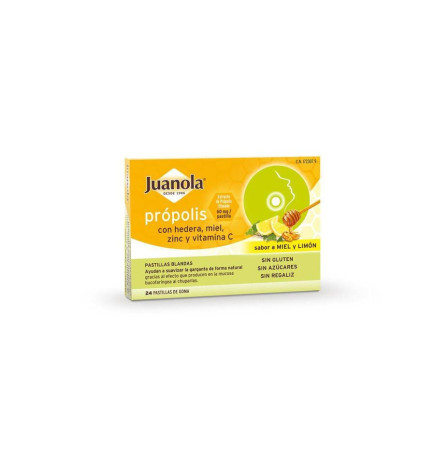 JUANOLA PROPOLIS MIEL HIEDRA ZINC Y VITAMINA C 24 PASTILLAS DE GOMA SABOR MIEL Y LIMON