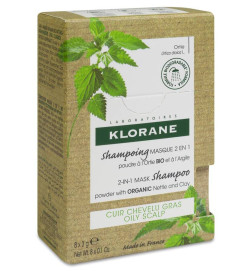 KLORANE CHAMPU MASCARILLA 2 EN 1 POLVO A LA ORTIGA Y A LA ARCILLA 8 SOBRES 3 G