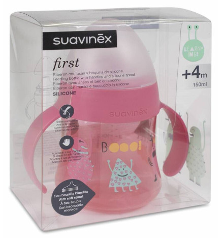 BIBERON SILICONA SUAVINEX ENTRENA ANTIDERRAME ASAS + 6 MESES 1 UNIDAD FIRST 150 ML