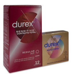 DUREX SENSITIVO CONTACTO TOTAL+ DUREX REAL FEEL PRESERVATIVOS 12 UNIDADES + 3 UNIDADES PROMOCION
